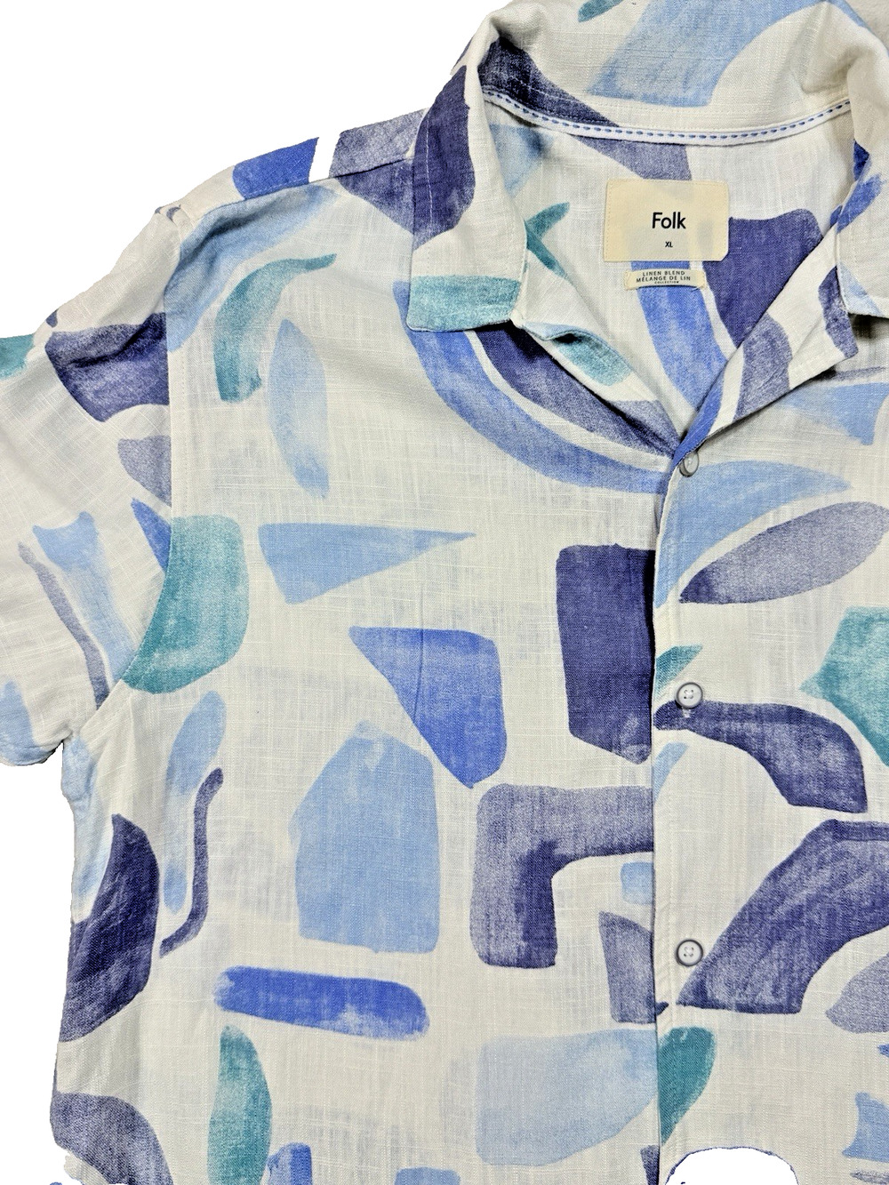 Folk Clothing Linen Blend Abstract Camp Shirt XL Resortwear Vintage Americana